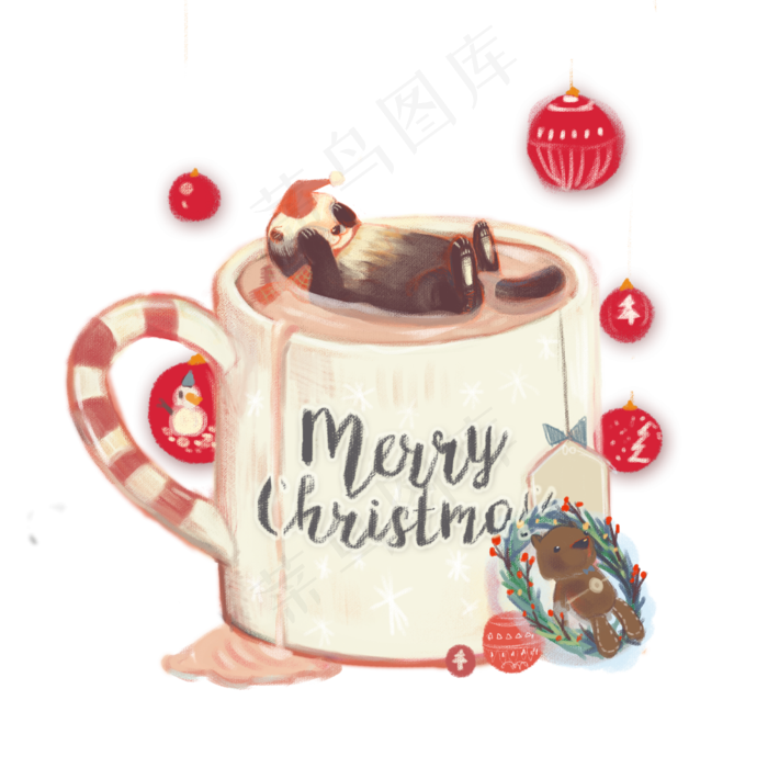 圣诞节可爱咖啡温暖平安夜动物快,免抠元素