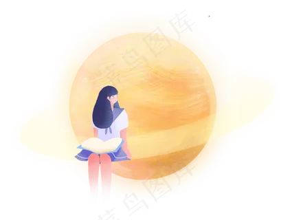 卡通手绘黄色星球上的小女孩 卡通手绘黄色星球上的小女孩