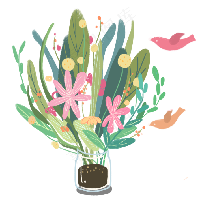 春天多彩的花草植物,免抠元素(2000X2000(DPI:300))psd模版下载
