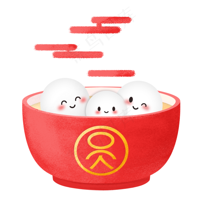 元宵节手绘碗装汤圆,免抠元素(2000*2000px)psd模版下载