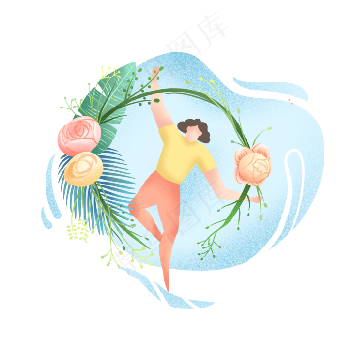 热带植物矢量人物噪点,免抠元素
