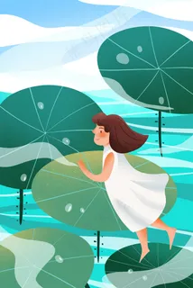 立夏夏天荷叶河水女生
