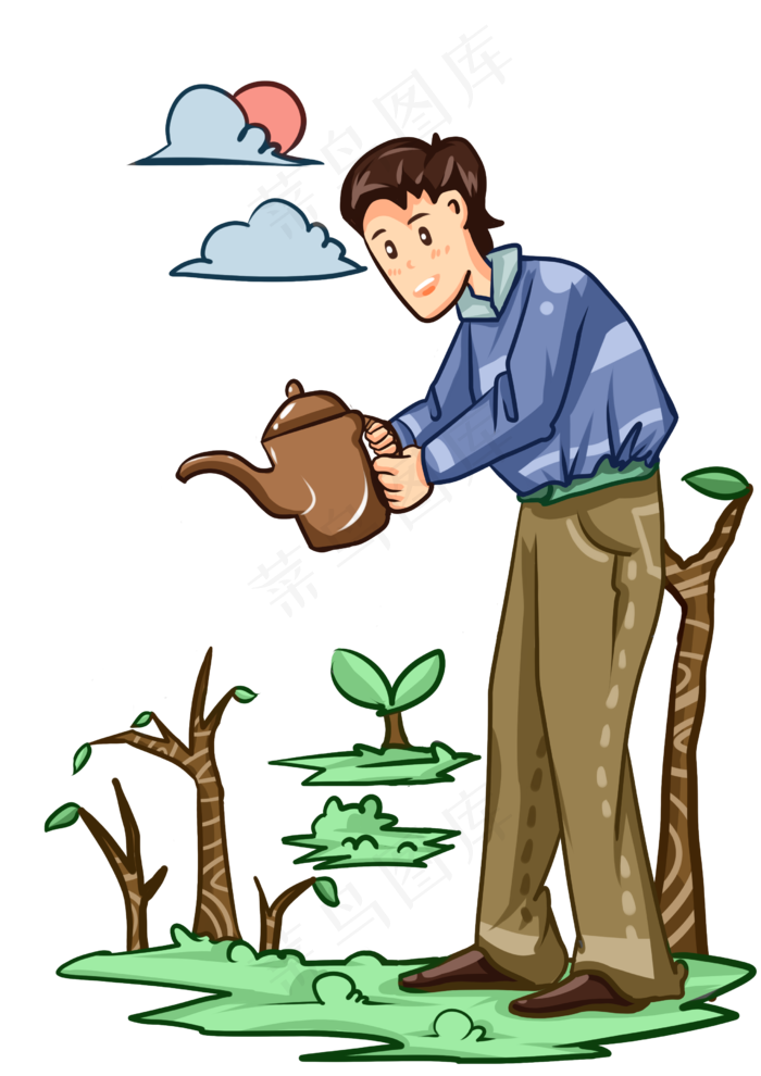 植树节浇水的小男孩(2480X3507(DPI:300))psd模版下载