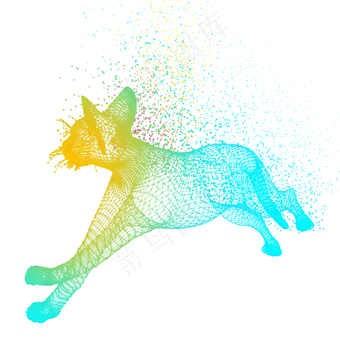 猫奔跑科技动物智能魔幻数据光点,免抠元素(2000*2000px 300 dpi )
