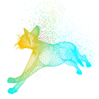 猫奔跑科技动物智能魔幻数据光点,免抠元素