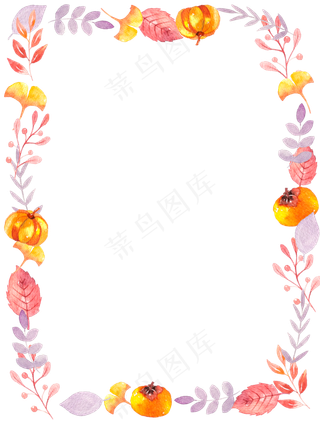 秋天梦幻装饰边框落叶植物,免抠元素