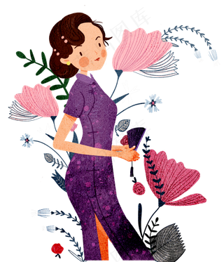 复古民国旗袍女子,免抠元素