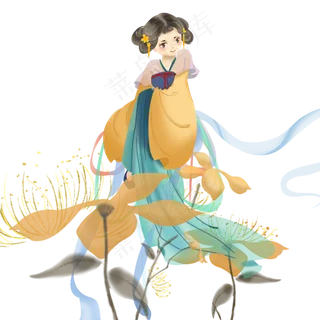 古典唯美仕女仙女可爱花汉服PNG