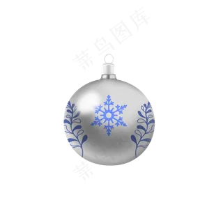 手绘圣诞装饰球银色白色雪花小草,免抠元素