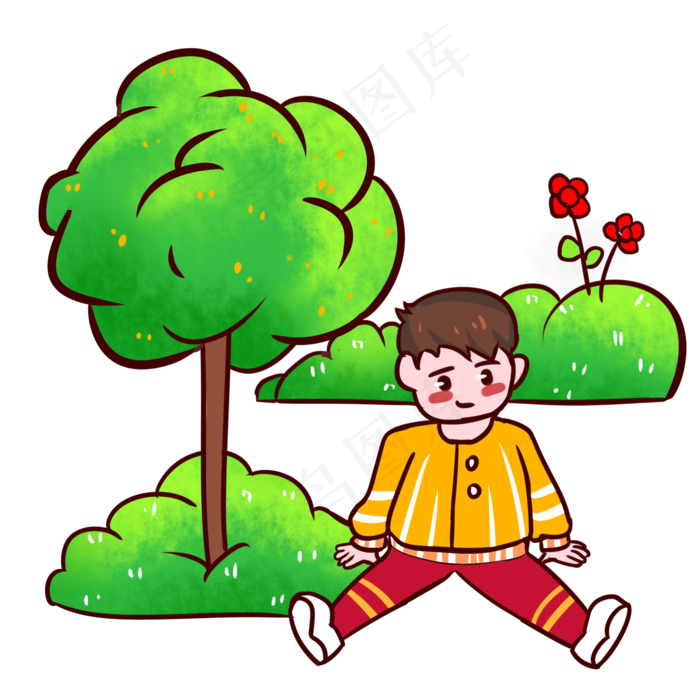 清明节春游的男孩手绘插画