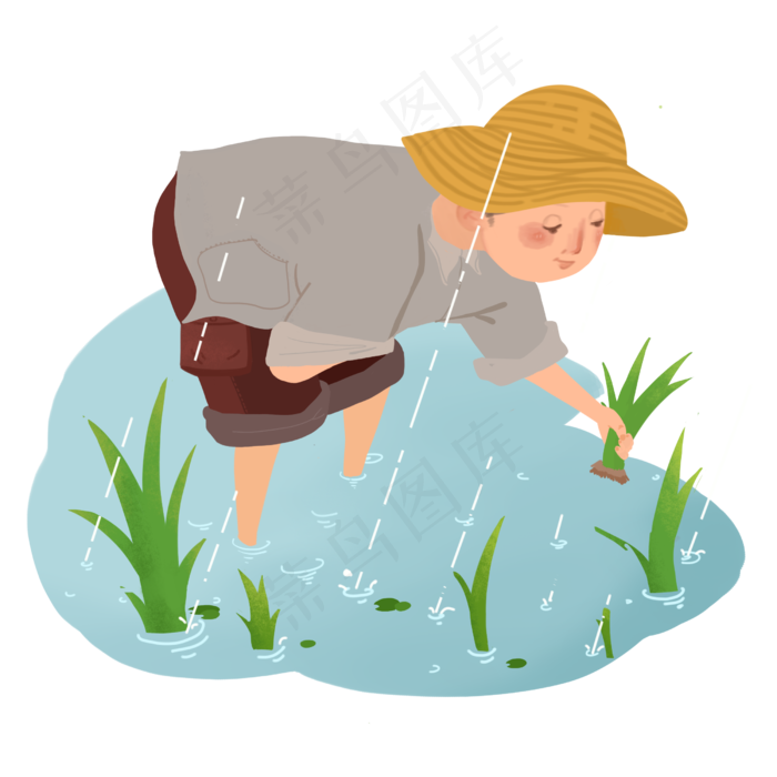 谷雨插秧的小男孩(2500X2500(DPI:300))psd模版下载