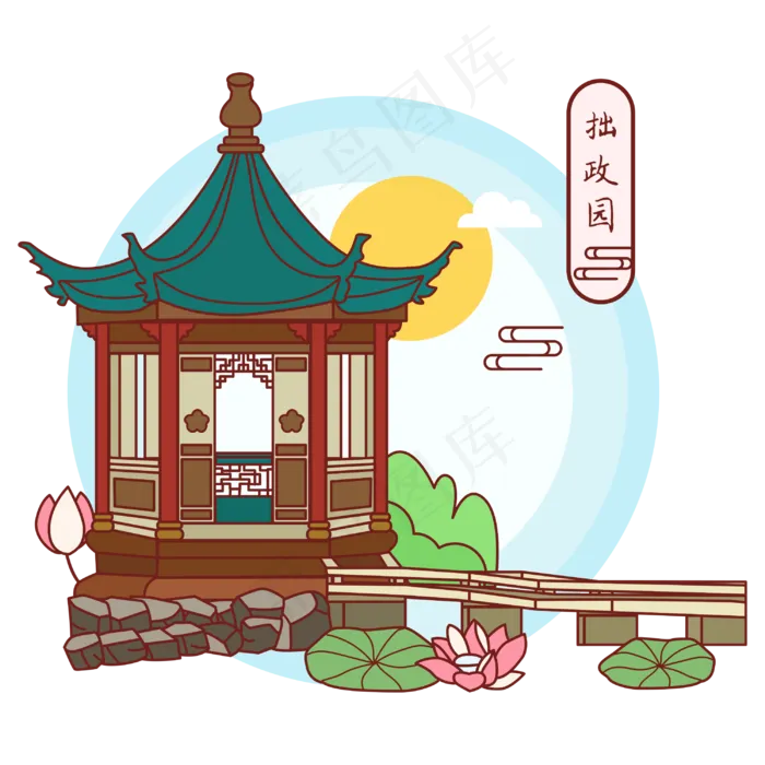 苏州园林风景矢量图(2000X2000(DPI:300))ai矢量模版下载