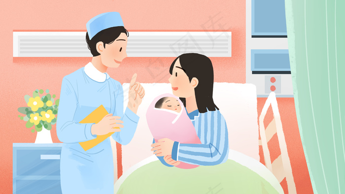 护士清新母亲婴儿白衣天使感恩手绘插画