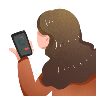 手绘卡通打电话的女孩免扣元素