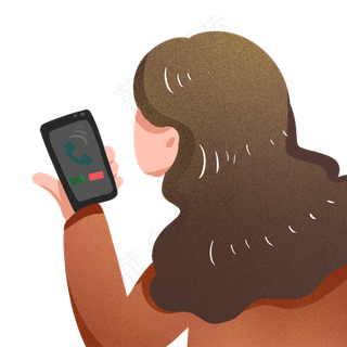 手绘卡通打电话的女孩免扣元素