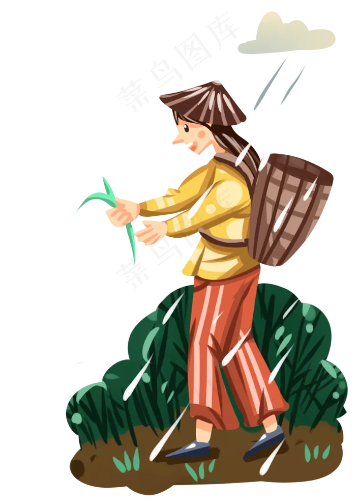 谷雨插秧的小女孩