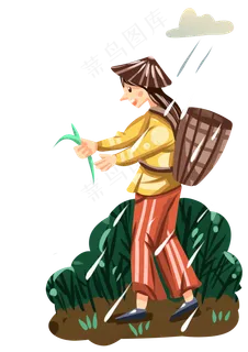 谷雨插秧的小女孩