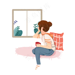 芒种在家乘凉的女孩素材