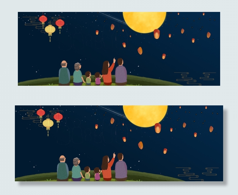 温馨中秋背景一家人