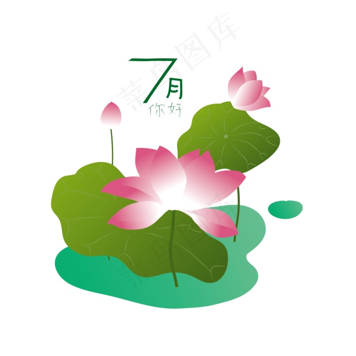 七月你好荷花荷叶主题素材