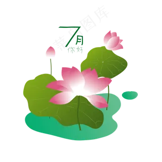 七月你好荷花荷叶主题素材