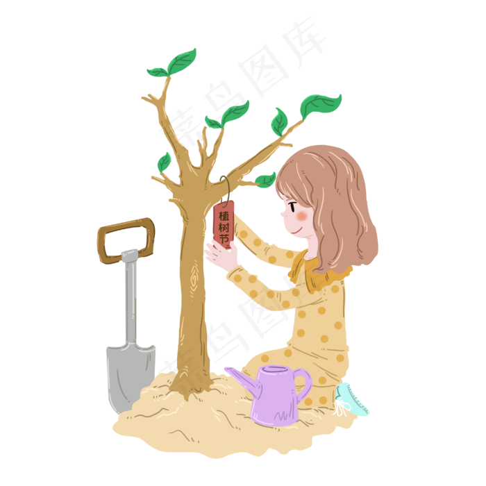 植树节植树的小女孩(3000X3000(DPI:300))psd模版下载
