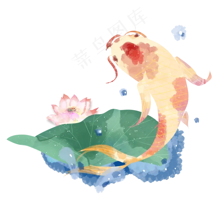 锦鲤水彩风荷花荷塘(2000X2000(DPI:300))psd模版下载