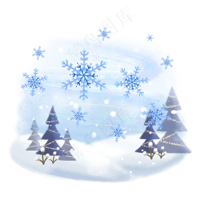 冬天手绘卡通水彩雪花圣诞节元素(2000X2000(DPI:300))psd模版下载