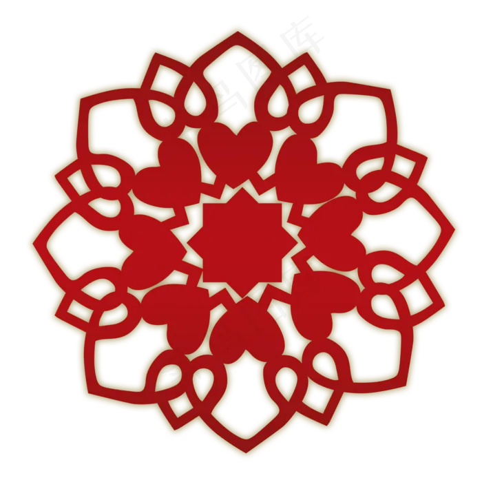 剪窗花红色桃心剪纸手绘,免抠元素