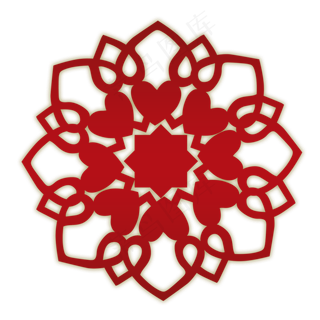 剪窗花红色桃心剪纸手绘,免抠元素