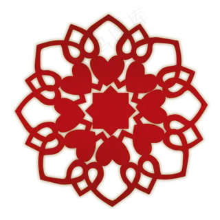 剪窗花红色桃心剪纸手绘,免抠元素