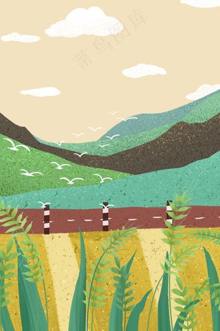 绿色肌理风格路边的稻谷