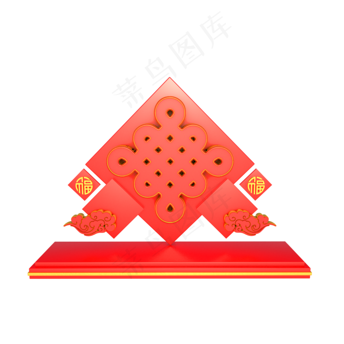 C4D立体中国结喜庆大红色舞台,免抠元素(2000X2000(DPI:300))psd模版下载