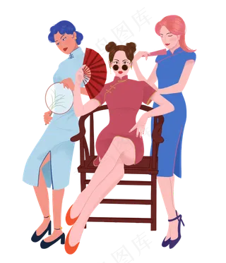 时尚旗袍女子国潮,免抠元素