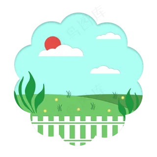 剪纸风春天绿色风景边框下载