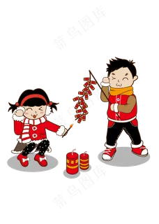 小孩春节过年玩鞭炮,免抠元素