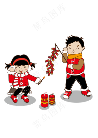 小孩春节过年玩鞭炮,免抠元素