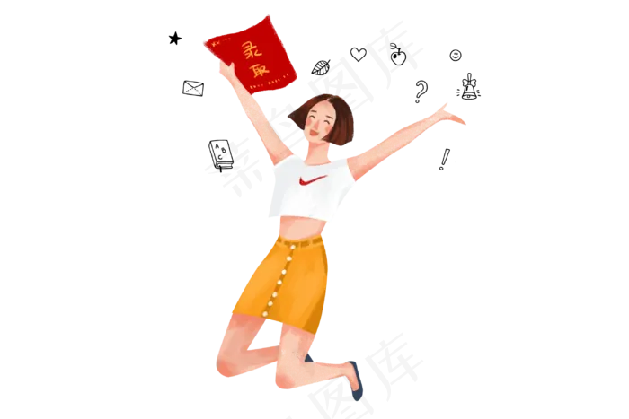 手绘卡通手持高考录取通知书女孩(3000X2000(DPI:300))psd模版下载