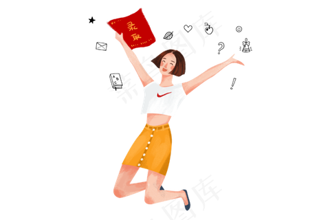 手绘卡通手持高考录取通知书女孩