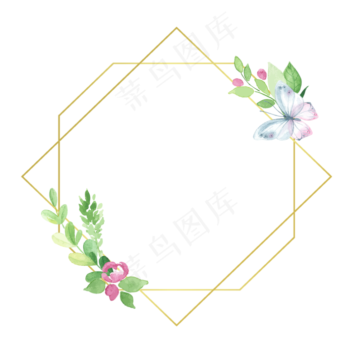 金色文艺小清新花草蝴蝶边框