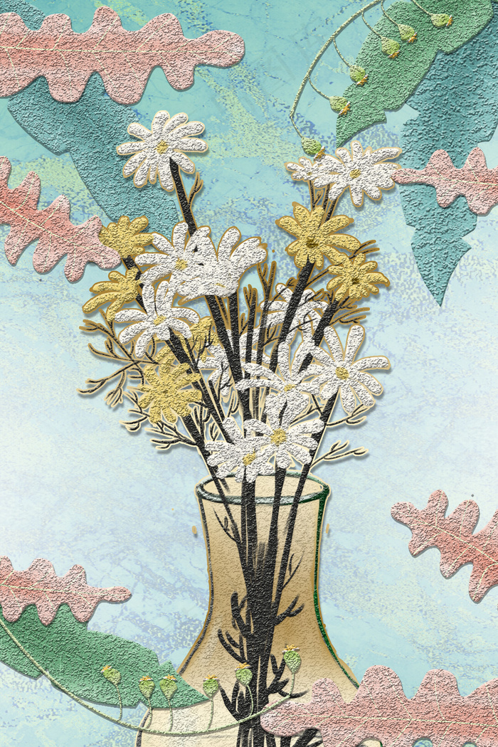 珐琅彩花瓶青色北欧装饰画(800*3584px 150 dpi )psd模版下载