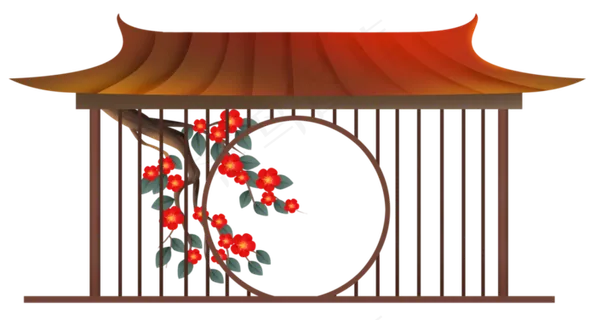 中国风建筑和梅花树