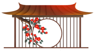中国风建筑和梅花树