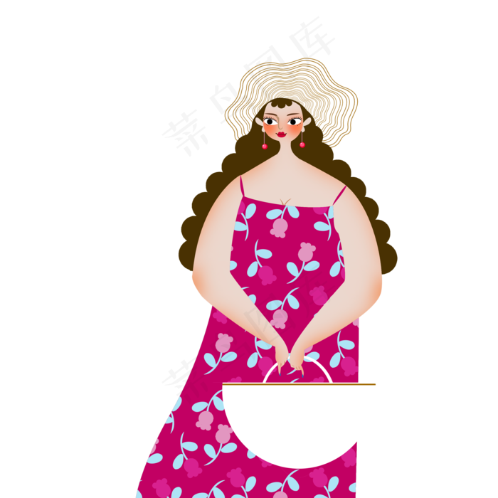 穿花裙子的胖女人人物插画