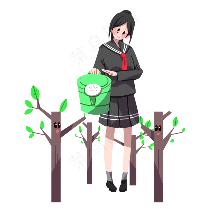 植树节浇花的小女孩(2000X2000(DPI:299))psd模版下载