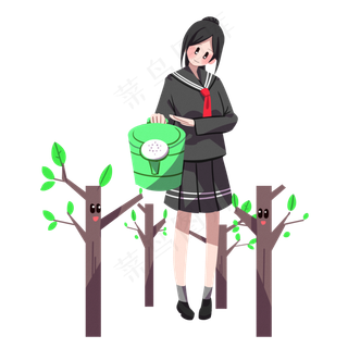 植树节浇花的小女孩