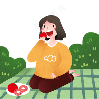 踏青吃果子的女孩