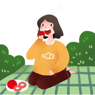 踏青吃果子的女孩 踏青吃果子的女孩