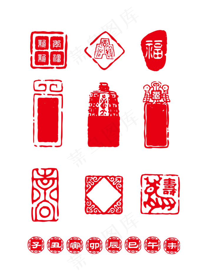 红色传统古风花纹元素印章元素,免抠元素(3072X4107(DPI:300))psd模版下载