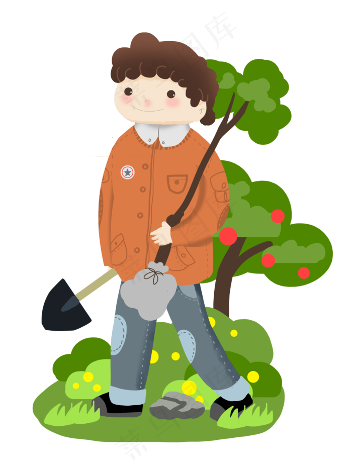 植树节手拿树木和铲子男孩(3000X4000(DPI:300))psd模版下载